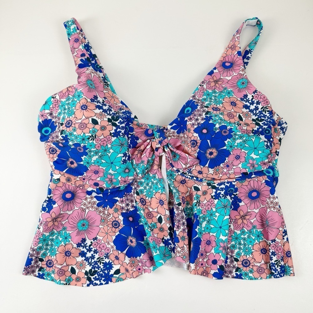 Raisins Curve Topanga Tankini Top Womens Size 20W Blue Pink Floral Underwire NWT